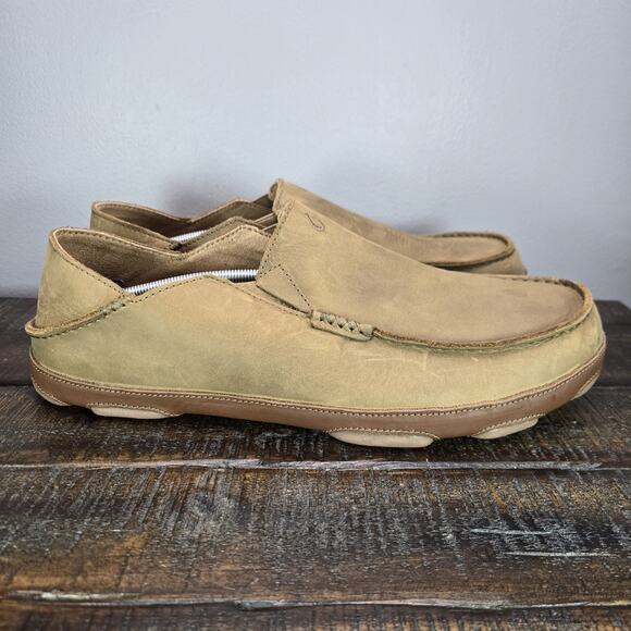 NEW Olukai Moloa Loafer Mens Size 15 Slip On Shoes Leather Brown Casual - Picture 1 of 11